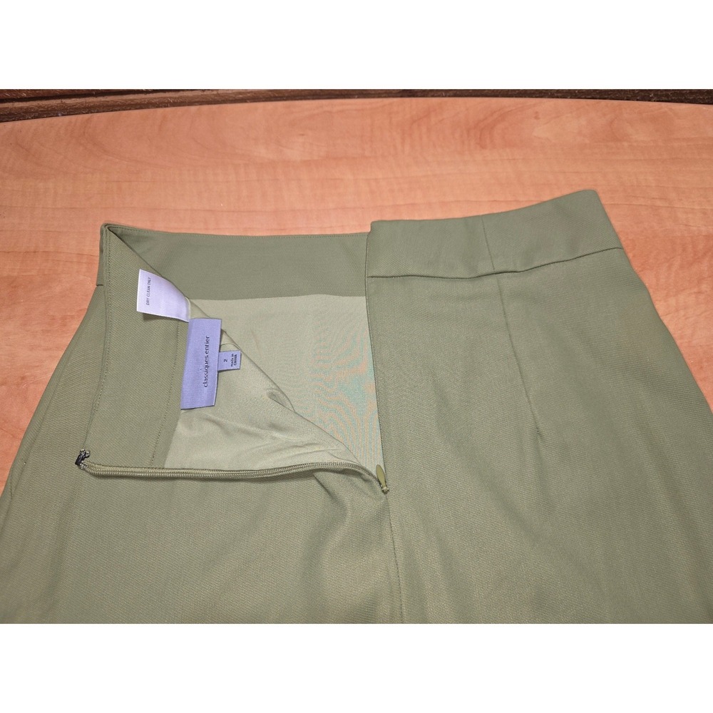 Classiques Entier Sage Green Virgin Wool Blend Pencil Skirt Size 2 Midi Slit - Picture 4 of 7